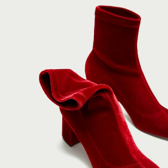 New Zara Red Velvet Ankle Boots Sz 6 - Picture 8 of 8
